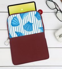 BK Gift Deniz Kabukları Tasarımlı Taşınabilir Koruyucu Tablet Kılıfı & Organizer Çanta - Bordo-2