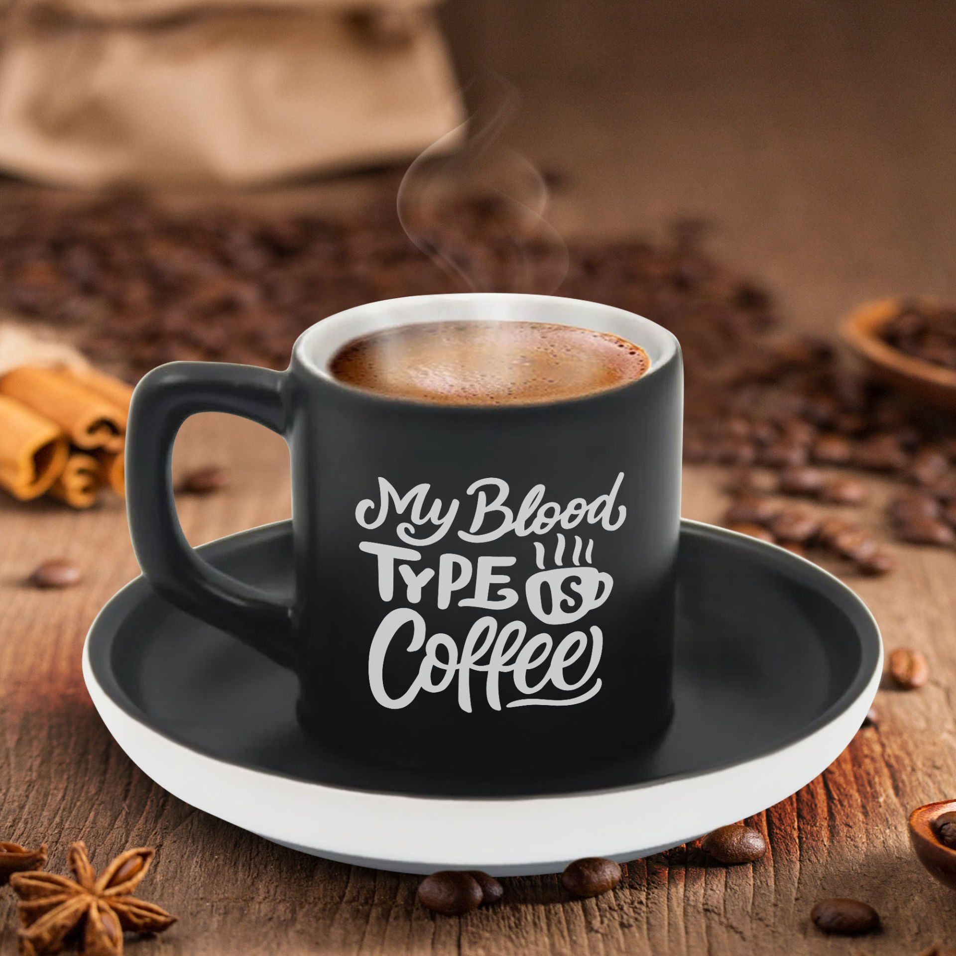 BK Gift Kişiye Özel Coffe Tasarımlı Siyah Renk Türk Kahvesi Fincanı-14, Arkadaşa Hediye, Sevgiliye Hediye, Yıl Dönümü Hediyesi