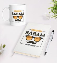Kişiye Özel Yakışıklı Babam Tasarımlı Beyaz Defter Kalem Kupa Seti - Model 2