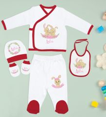 BK Kids Kişiye Özel Kırmızı Hastane Çıkışı,Bebek Anı Kartı,Yeni Doğan Bebek Giyim Hediyesi,9 Parça Bebek Hediye Seti-1