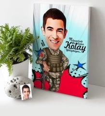 Kişiye Özel Asker Karikatür Kanvas Tablo (30 x 50 cm.) 2