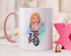 Bk Gift Kişiye Özel Bisiklet Sürücüsü Karikatürlü Pembe Kupa Bardak-5, Sevgiliye Hediye, Arkadaşa Hediye