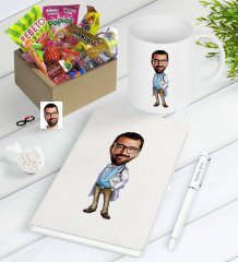 Kişiye Özel Bay Doktor Karikatürlü Nostaljik Lezzetler Defter Kalem Kupa Hediye Seti-8