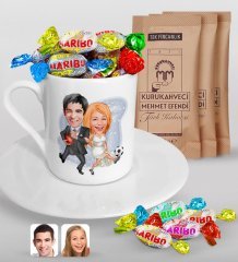 Kişiye Özel Sevgililer Karikatürlü Türk Kahvesi Fincanı Mehmet Efendi Kahve ve Haribo Şeker Hediye Seti-15