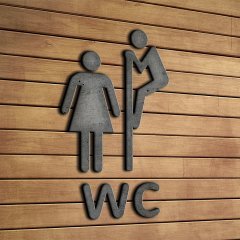 Bay & Bayan WC Ahşap Yönlendirme Levhası - C1