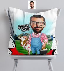 Kişiye Özel Bay Çiftçi Karikatürlü Saten Yastık