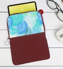 BK Gift Deniz Kabukları Tasarımlı Taşınabilir Koruyucu Tablet Kılıfı & Organizer Çanta - Bordo-1