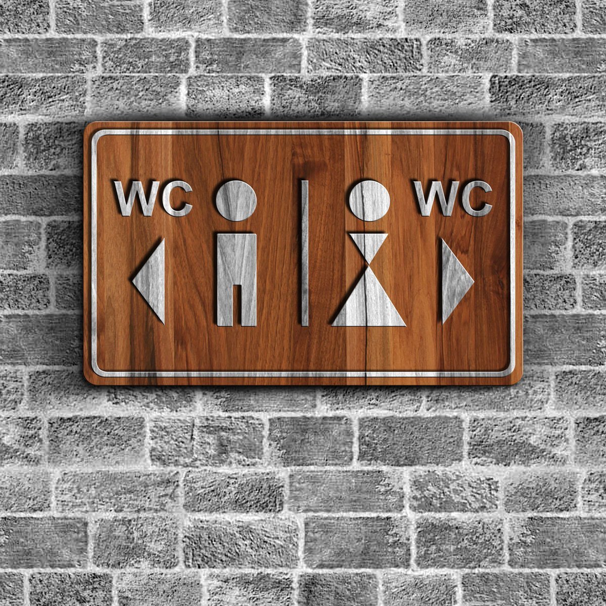 Bay & Bayan WC Ahşap Yönlendirme Levhası - B4
