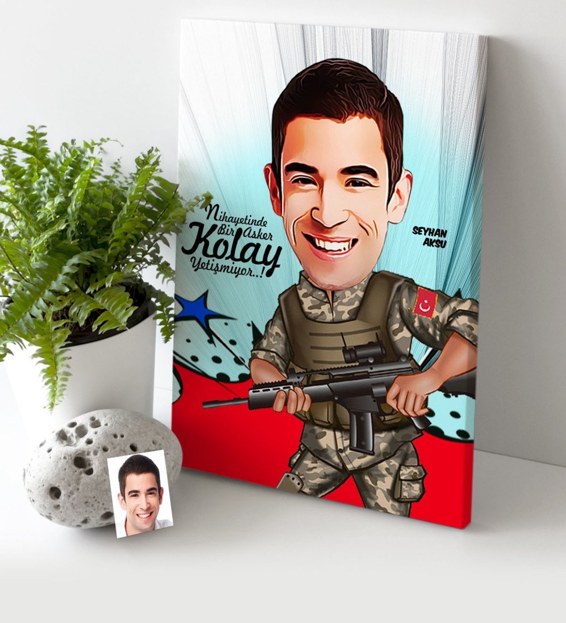 Kişiye Özel Asker Karikatür Kanvas Tablo (30 x 50 cm.) 1