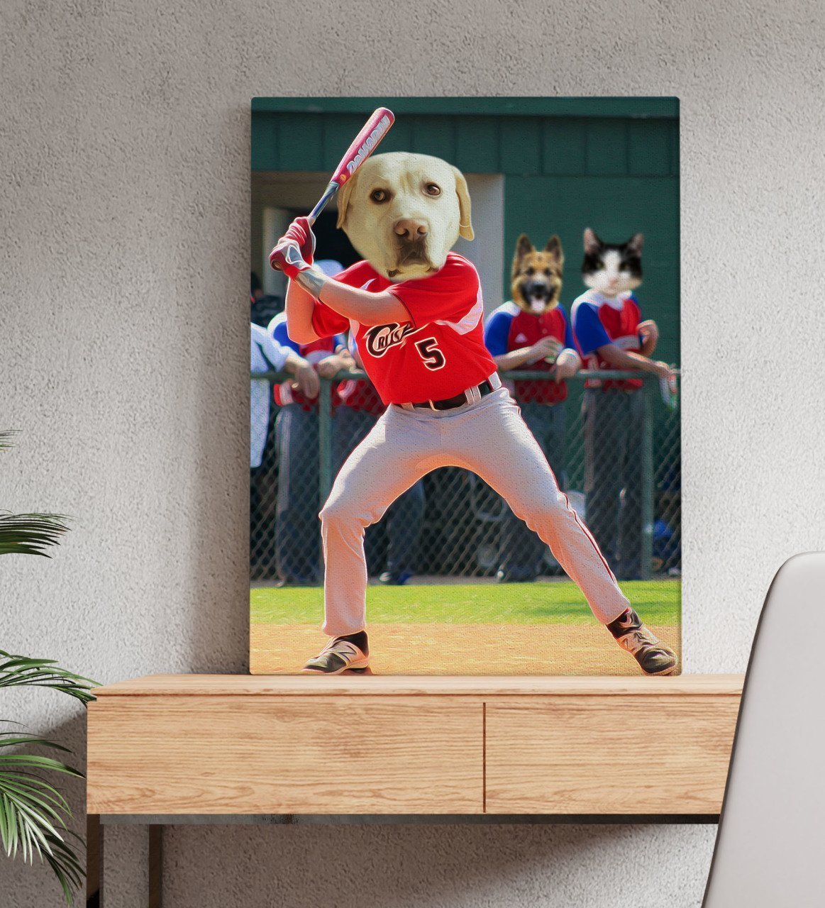 Evcil Dostlara Özel Beyzbol Oyuncusu Tasarımlı Portre Kanvas Tablo 50x70cm-3