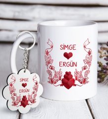 Kişiye Özel Sevgililer Günü Beyaz Kupa ve Anahtarlık Hediye Seti-53