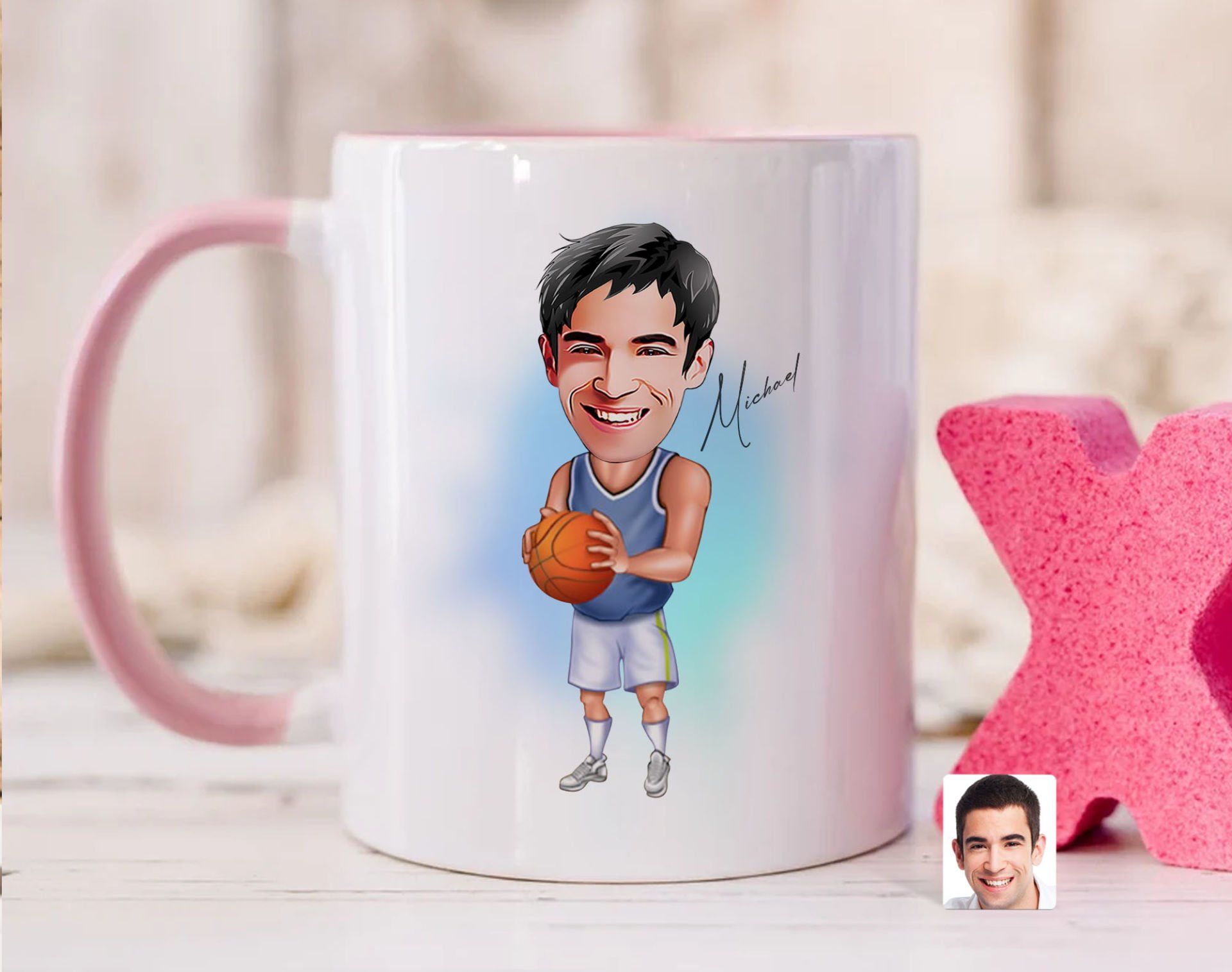 Bk Gift Kişiye Özel Basketbol Karikatürlü Pembe Kupa Bardak-6, Sevgiliye Hediye, Arkadaşa Hediye