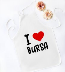 BK Gift I Love Bursa Tasarımlı Beyaz Mutfak Önlüğü - Model 1
