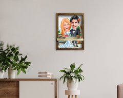 Kişiye Özel Evleniyoruz Karikatürlü Doğal Masif Ahşap Çerçeveli Tablo Duvar Rafı-1