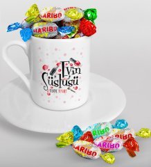Kişiye Özel Evin Süslüsü Türk Kahvesi Fincanı ve Haribo Şeker Hediye Seti-4