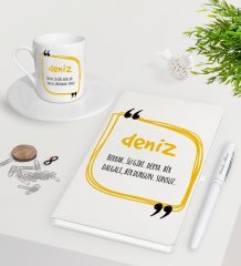 Kişiye Özel İsim Anlamı Beyaz Defter Kalem Türk Kahvesi Fincanı Seti-5