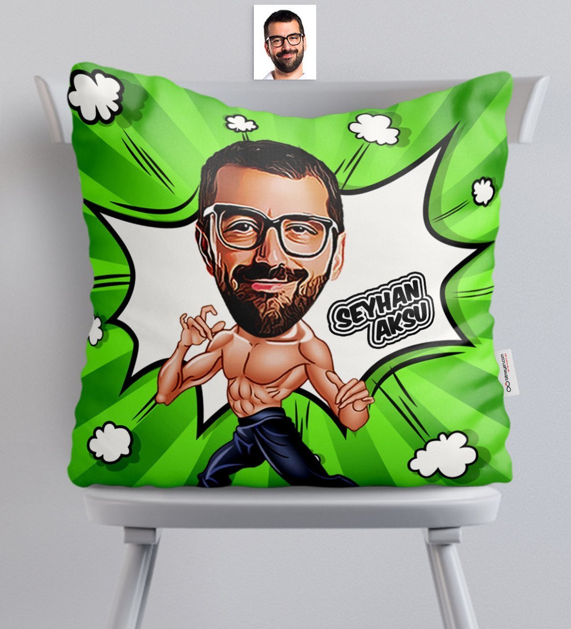 Kişiye Özel Bruce Lee Karikatürlü Saten Yastık
