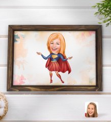 Kişiye Özel Süper Girl Karikatürlü Doğal Ahşap Tepsi-1
