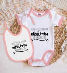BK Kids Rizeliyim Tasarımlı Pembe Bebek Body Zıbın ve Mama Önlüğü Hediye Seti-1