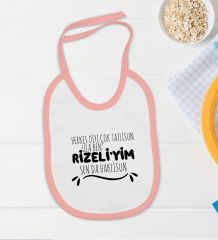 BK Kids Rizeliyim Tasarımlı Pembe Bebek Body Zıbın ve Mama Önlüğü Hediye Seti-1