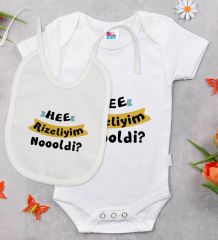 BK Kids Rizeliyim Tasarımlı Beyaz Bebek Body Zıbın ve Mama Önlüğü Hediye Seti-2