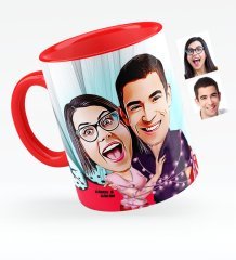 Kişiye Özel Sevgililer Karikatürlü Kırmızı Kupa Bardak - 2