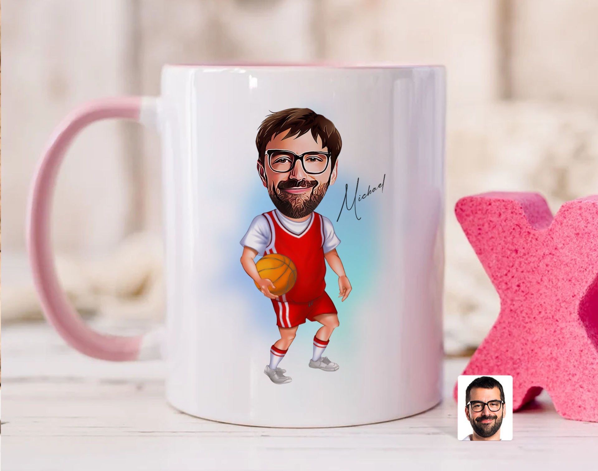 Bk Gift Kişiye Özel Basketbol Karikatürlü Pembe Kupa Bardak-5, Sevgiliye Hediye, Arkadaşa Hediye