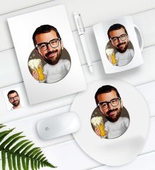 Kişiye Özel Bay Karikatürlü Defter Kalem Kupa Mouse Pad Seti-5