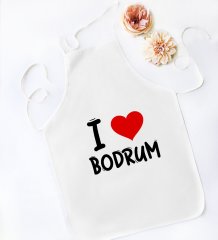 BK Gift I Love Bodrum Tasarımlı Beyaz Mutfak Önlüğü - Model 1