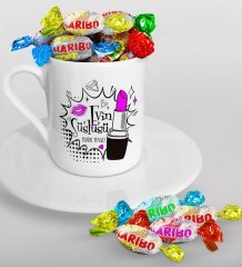 Kişiye Özel Evin Süslüsü Türk Kahvesi Fincanı ve Haribo Şeker Hediye Seti-3