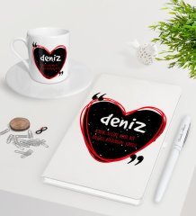 Kişiye Özel İsim Anlamı Beyaz Defter Kalem Türk Kahvesi Fincanı Seti-4