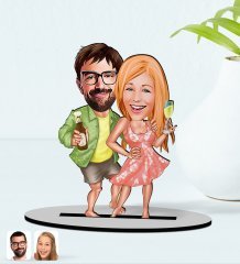 BK Gift Kişiye Özel Tatilci Sevgililer Karikatürlü Ahşap Biblo Model 1