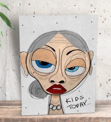 BK Gift The Lazy People Collection Old Girl Tasarımlı Dekoratif Mini Kanvas Tablo 15x20cm-1