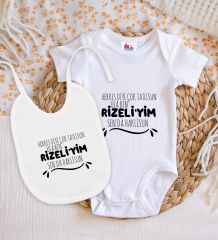BK Kids Rizeliyim Tasarımlı Beyaz Bebek Body Zıbın ve Mama Önlüğü Hediye Seti-1