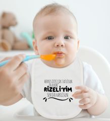 BK Kids Rizeliyim Tasarımlı Beyaz Bebek Body Zıbın ve Mama Önlüğü Hediye Seti-1