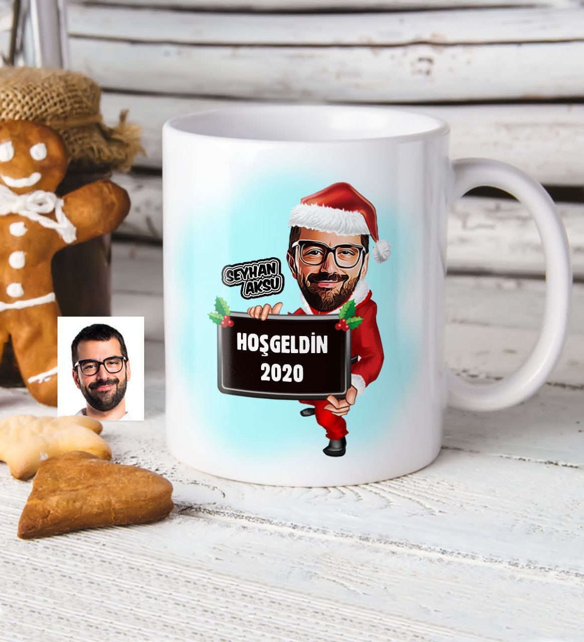 Kişiye Özel Bay Yılbaşı Karikatür Beyaz Kupa Bardak - 1