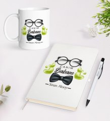 Kişiye Özel Canım Babam Tasarımlı Beyaz Defter Kalem Kupa Seti - Model 5