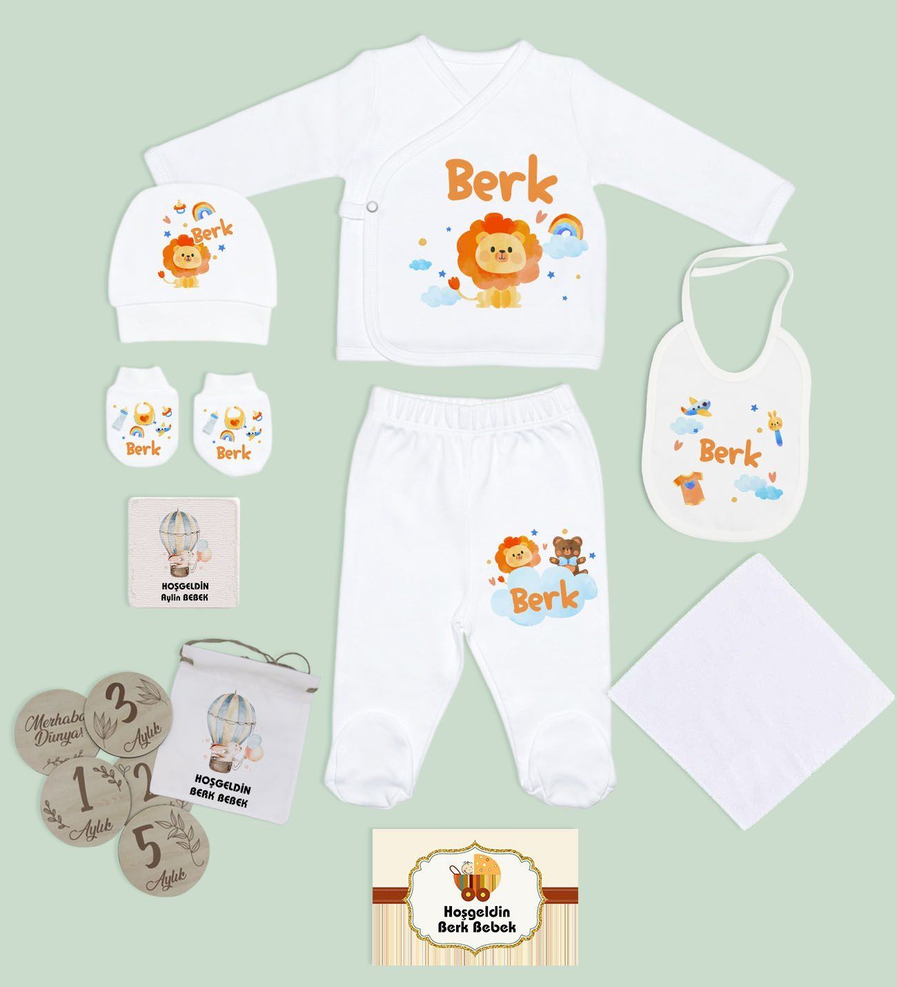 BK Kids Kişiye Özel Beyaz Hastane Çıkışı,Bebek Anı Kartı,Yeni Doğan Bebek Giyim Hediyesi,9 Parça Bebek Hediye Seti-4