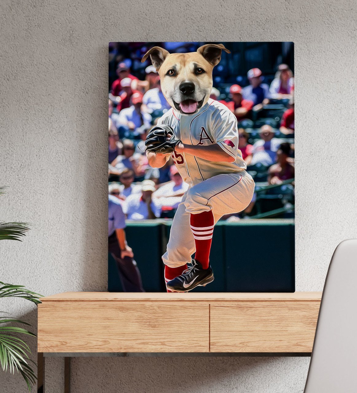 Evcil Dostlara Özel Beyzbol Oyuncusu Tasarımlı Portre Kanvas Tablo 50x70cm-2