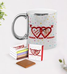 Kişiye Özel Sevgililer Günü Krom Kupa ve Çikolata Hediye Seti-129