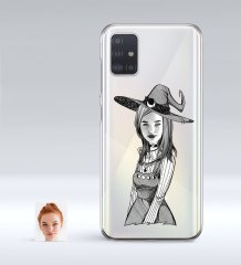 Kişiye Özel Bayan Cadı Karikatürlü Samsung Galaxy A51 İnce Şeffaf Silikon Telefon Kapağı-1