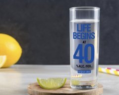 Kişiye Özel Renkli Baskılı Life Begins At 40 Tasarımlı Vodka Bardağı-1