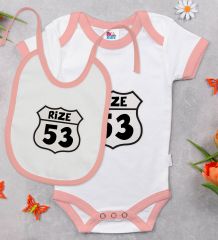 BK Kids Rize Tasarımlı Pembe Bebek Body Zıbın ve Mama Önlüğü Hediye Seti-1