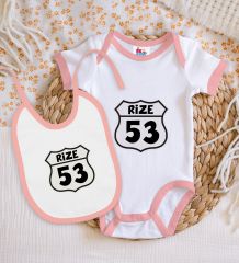 BK Kids Rize Tasarımlı Pembe Bebek Body Zıbın ve Mama Önlüğü Hediye Seti-1