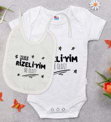 BK Kids Rizeliyim Ne Oldi Tasarımlı Beyaz Bebek Body Zıbın ve Mama Önlüğü Hediye Seti-1
