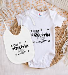 BK Kids Rizeliyim Ne Oldi Tasarımlı Beyaz Bebek Body Zıbın ve Mama Önlüğü Hediye Seti-1