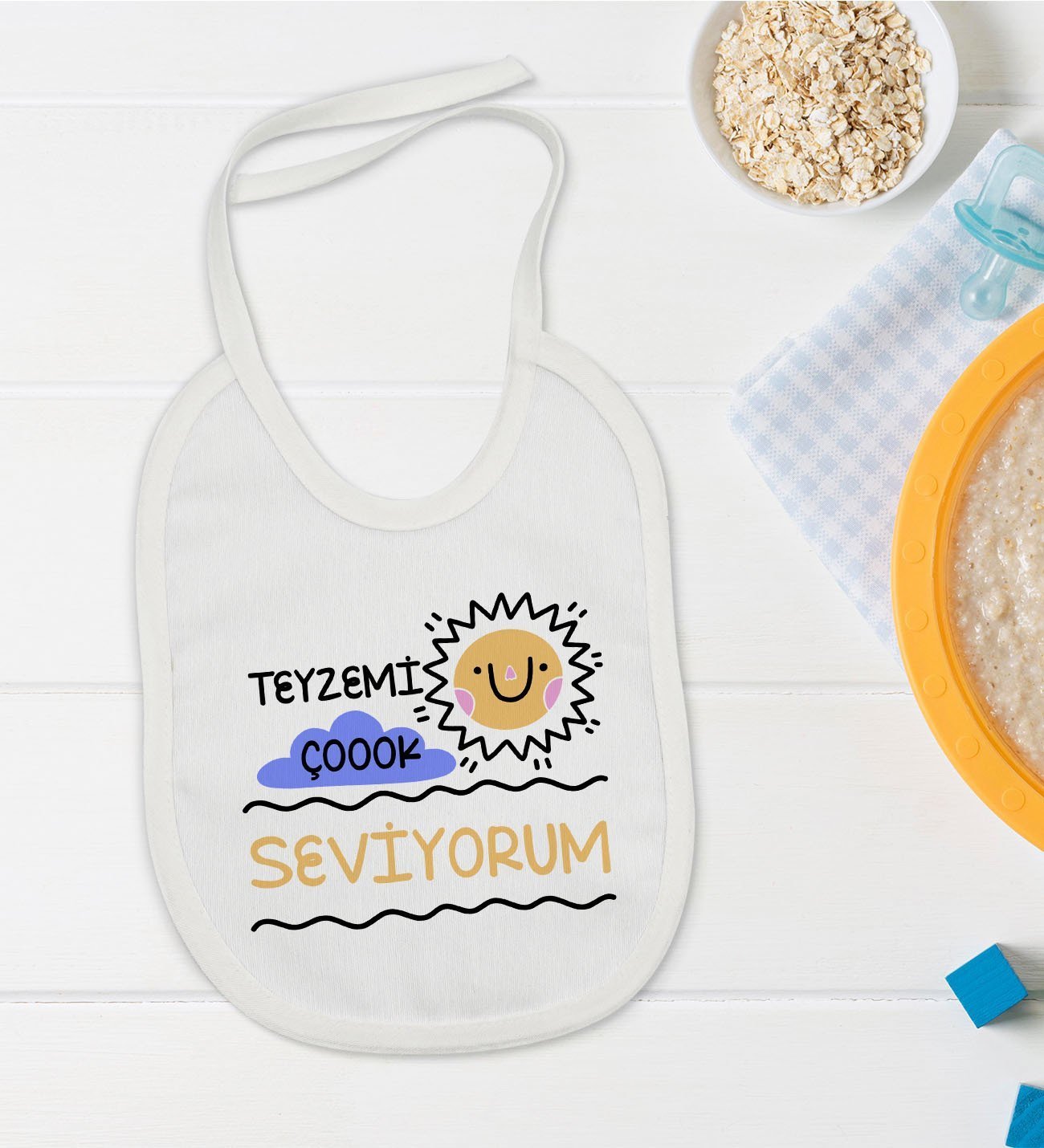 BK Kids Teyzemi Çok Seviyorum Tasarımlı Bebek Mama Önlüğü - Model 1