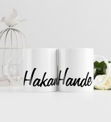 Kişiye Özel El Yazısı İsim Tasarımlı İkili Beyaz Kupa Bardak-4