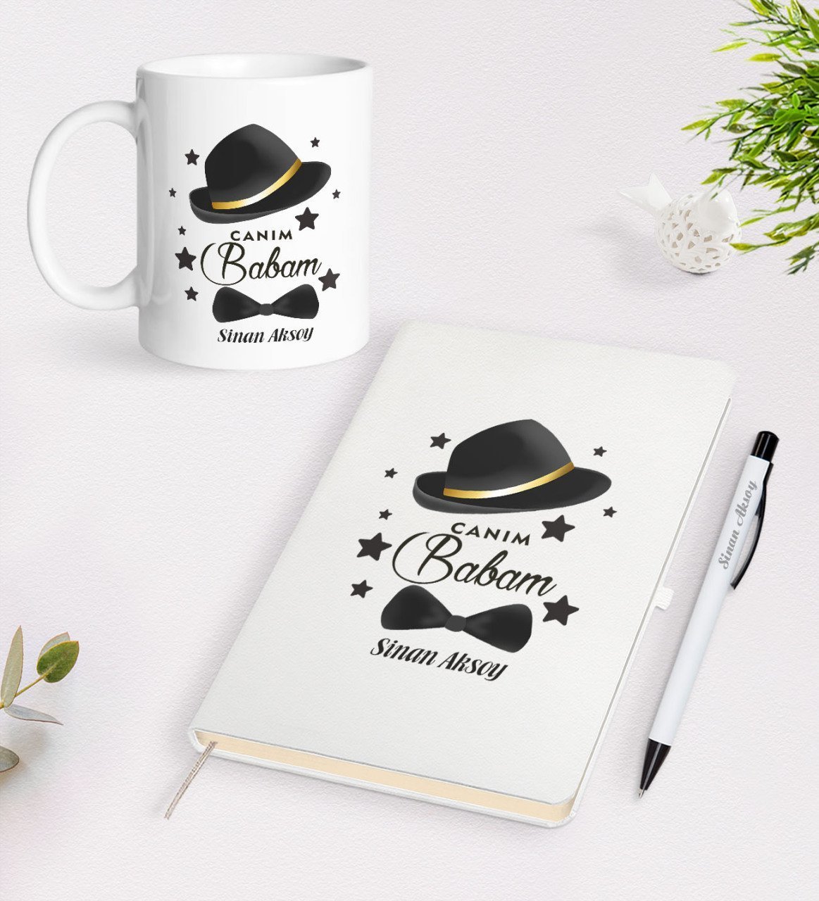 Kişiye Özel Canım Babam Tasarımlı Beyaz Defter Kalem Kupa Seti - Model 3