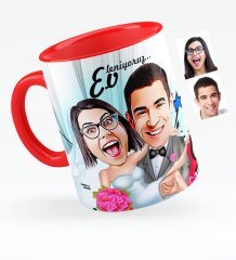 Kişiye Özel Evleniyoruz Karikatürlü Kırmızı Kupa Bardak - 9